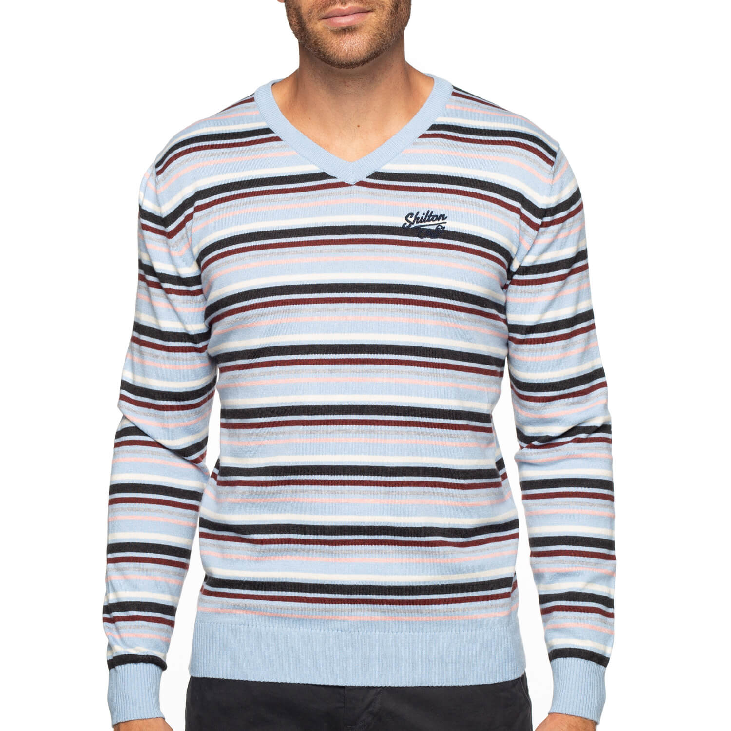 Cotton-wool striped V-neck sweater