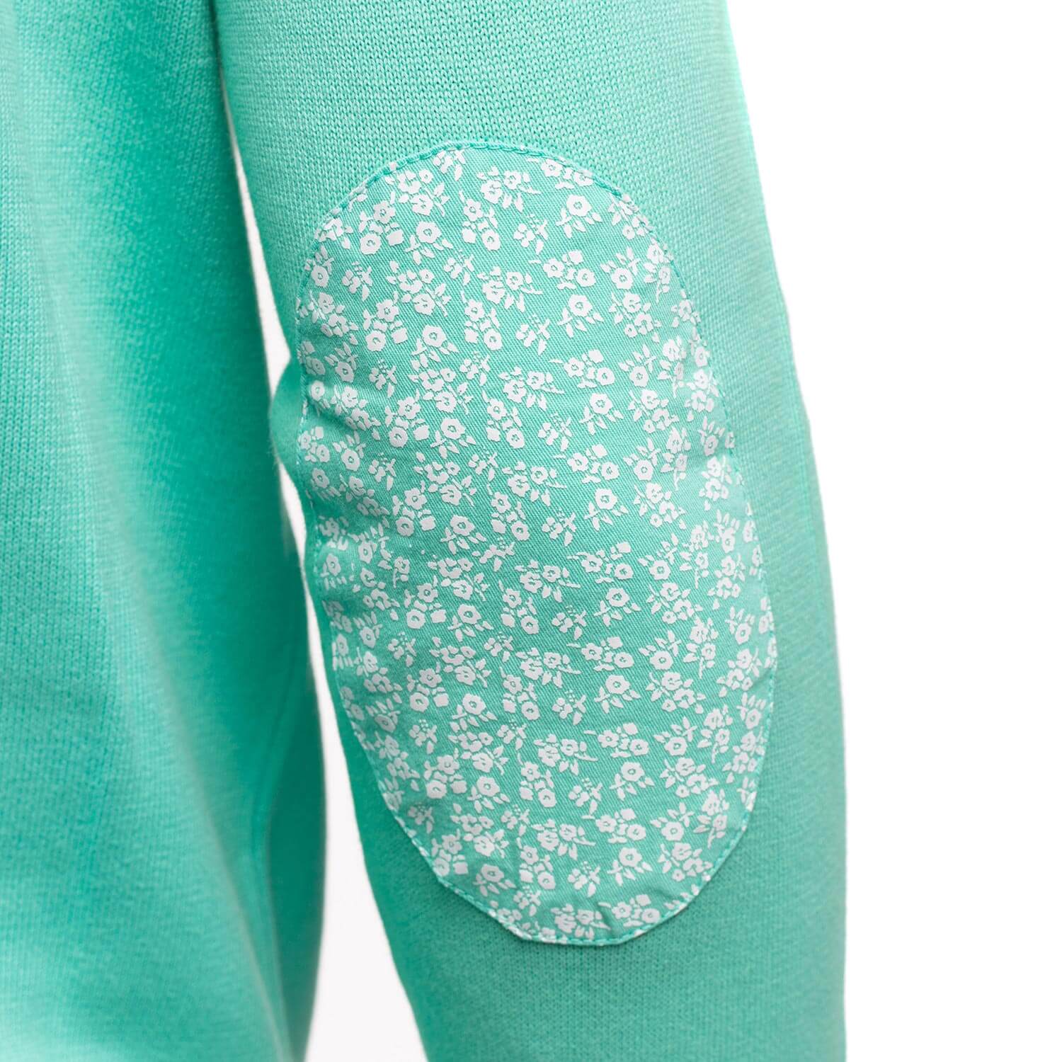 Green floral V-neck elbow sweater - back view - Shilton