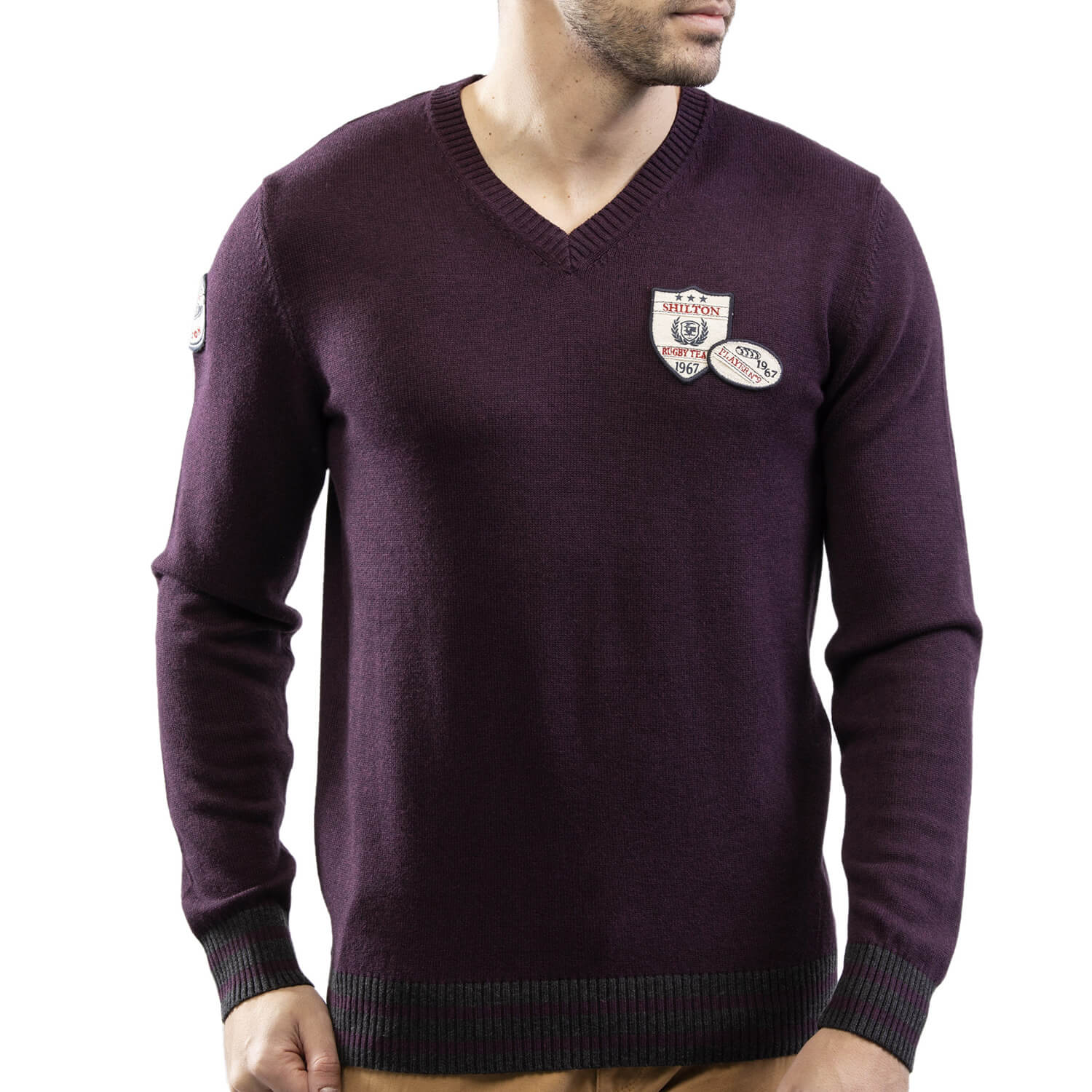 Bordeaux V-neck patch sweater - Shilton