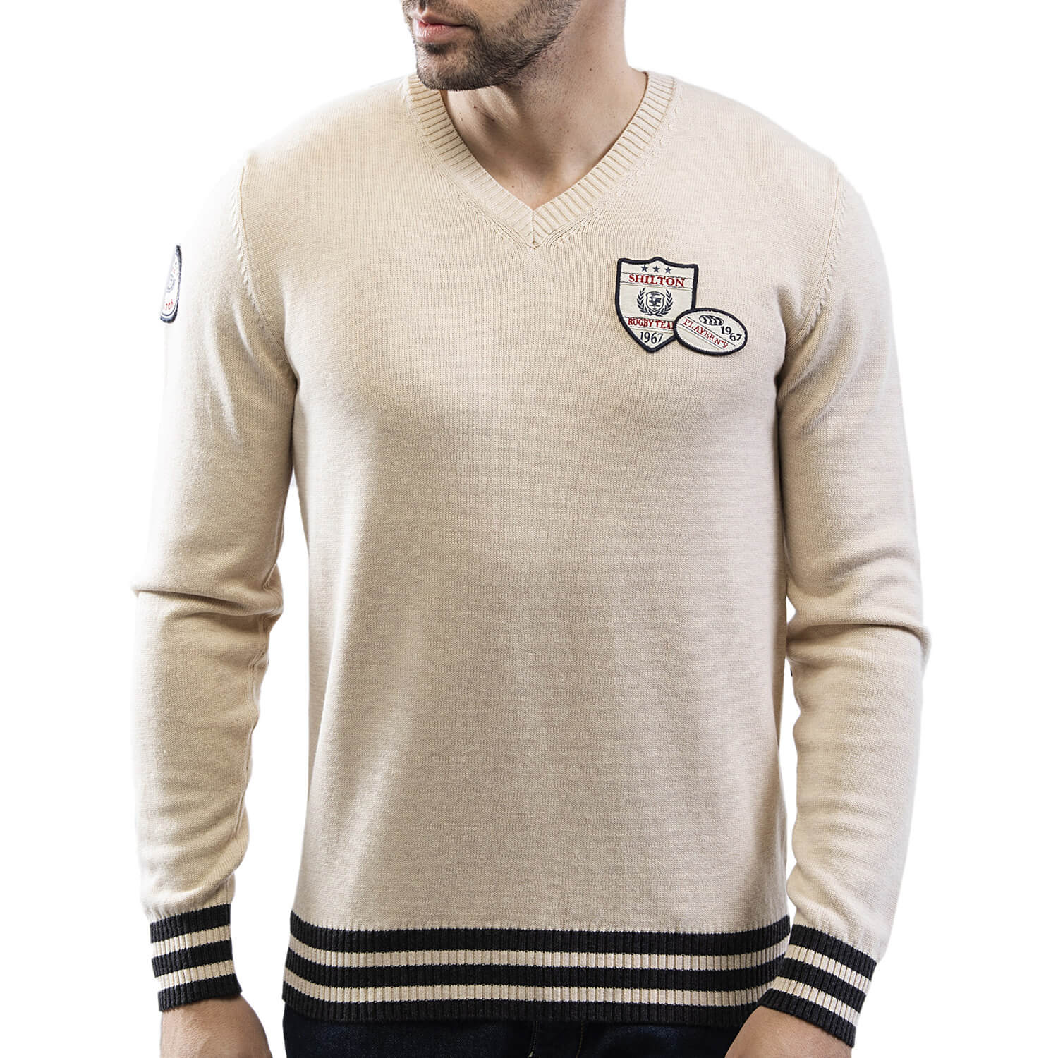 Ecru V-neck patch sweater - Shilton
