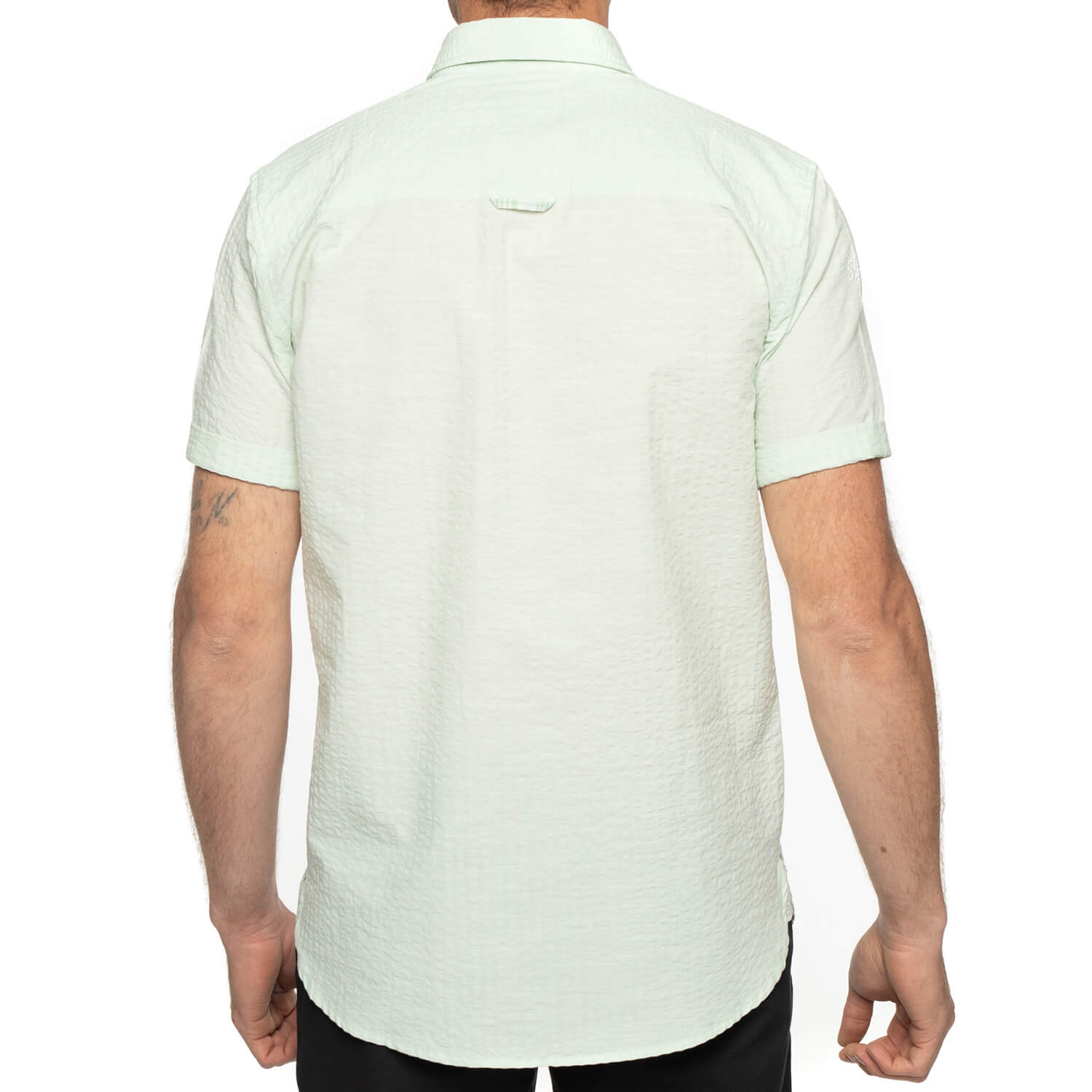 Green embossed shirt - back view - Shilton