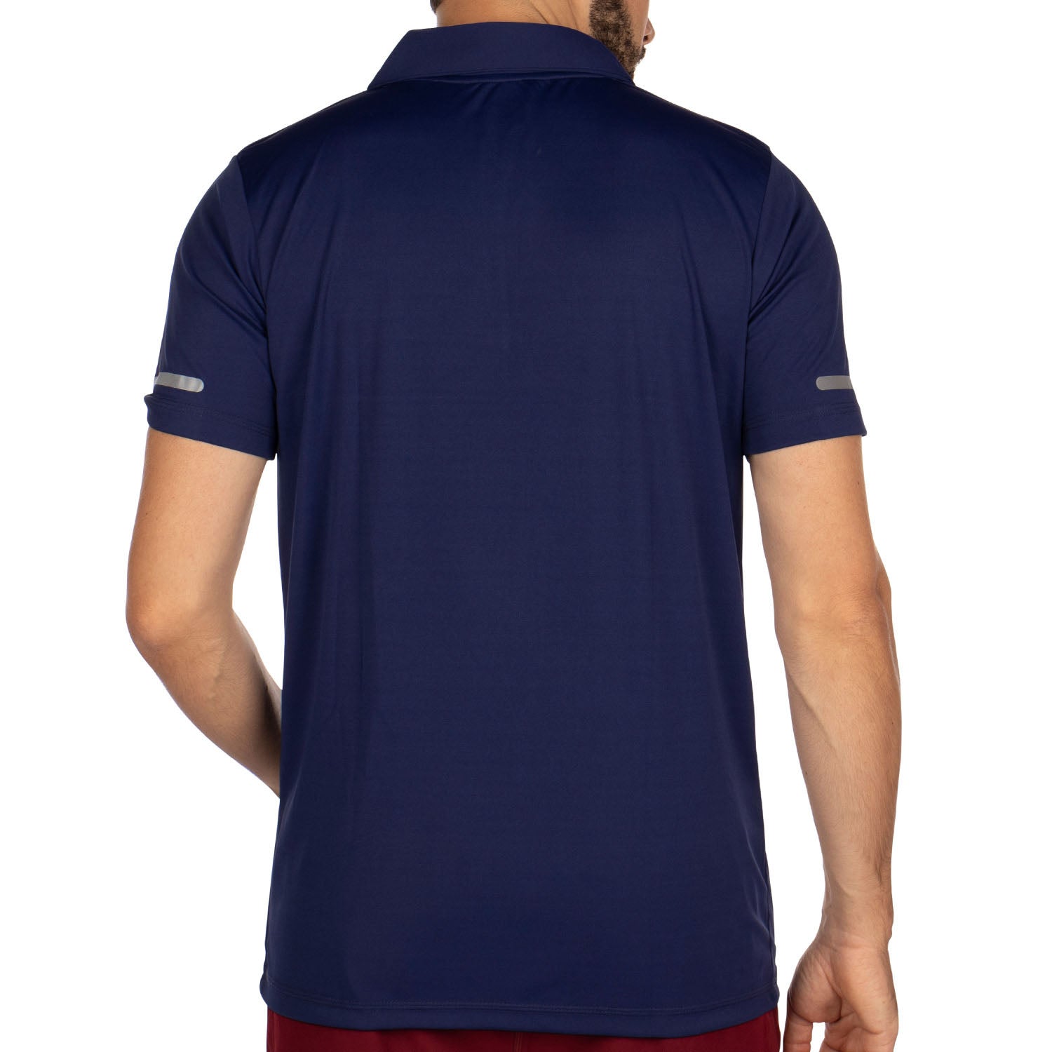 Navy zipped sports polo shirt - back view - Shilton