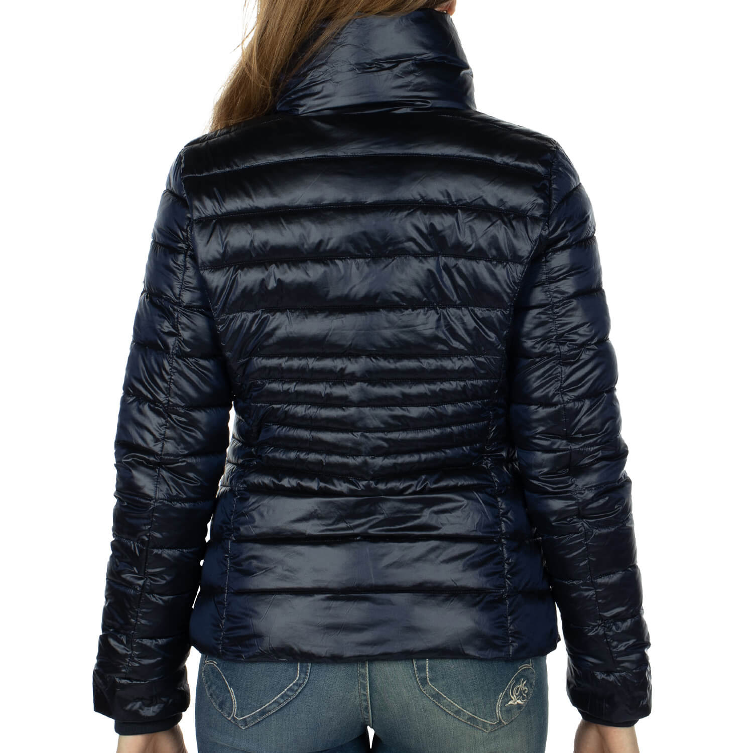 Miss Navy short down jacket - back view - Shilton