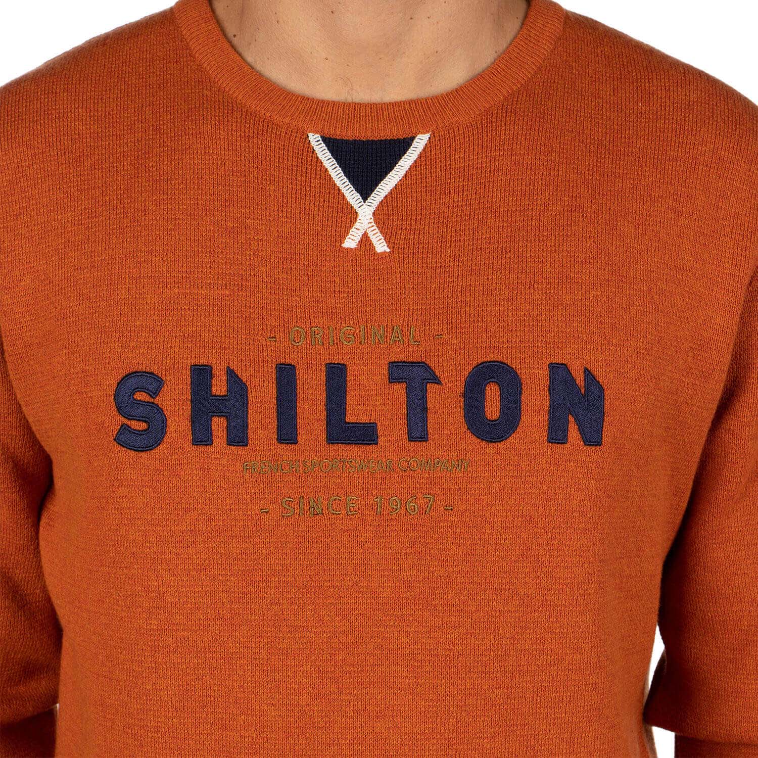 Orange company round neck sweater - back view - Shilton