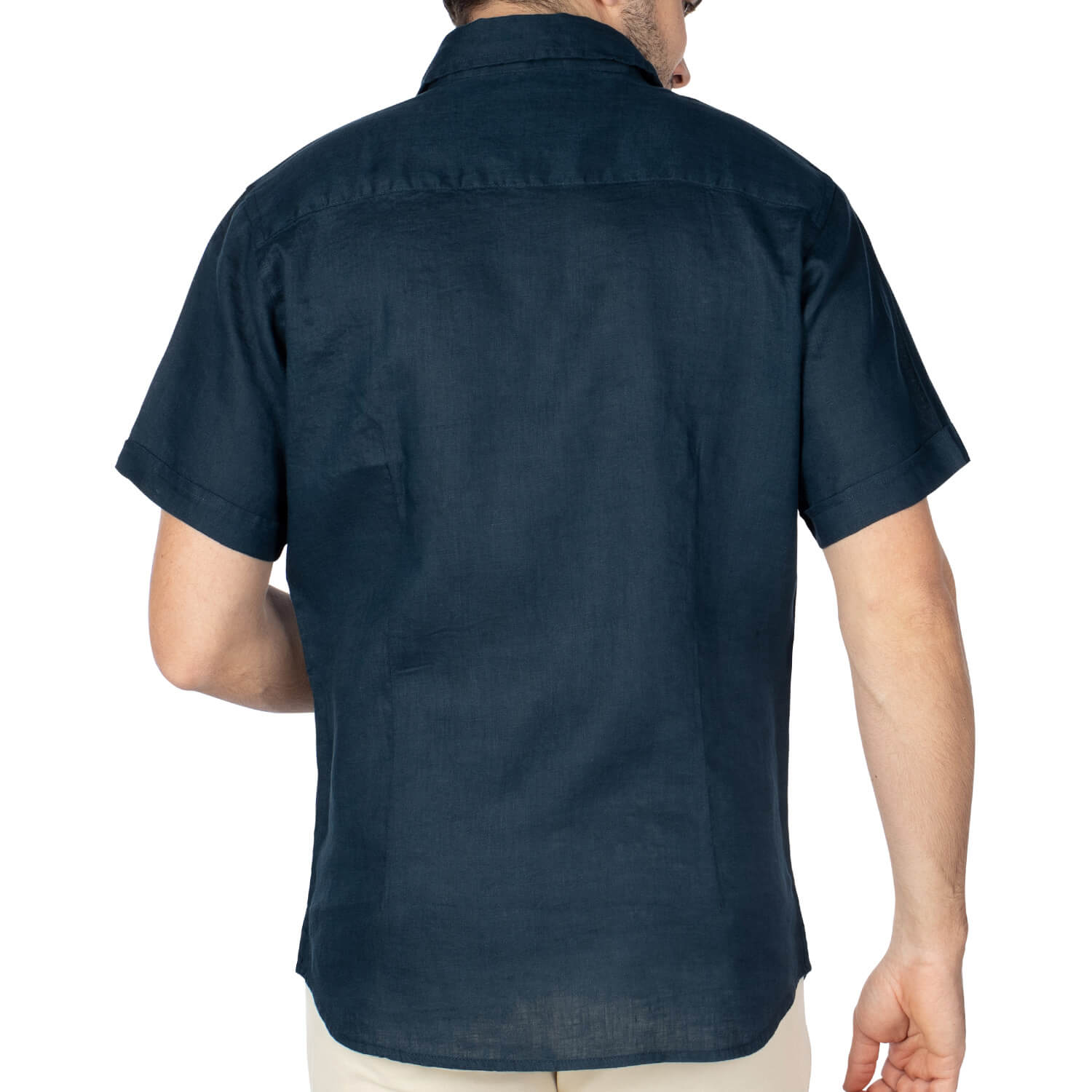 Navy linen rugby shirt - back view - Shilton