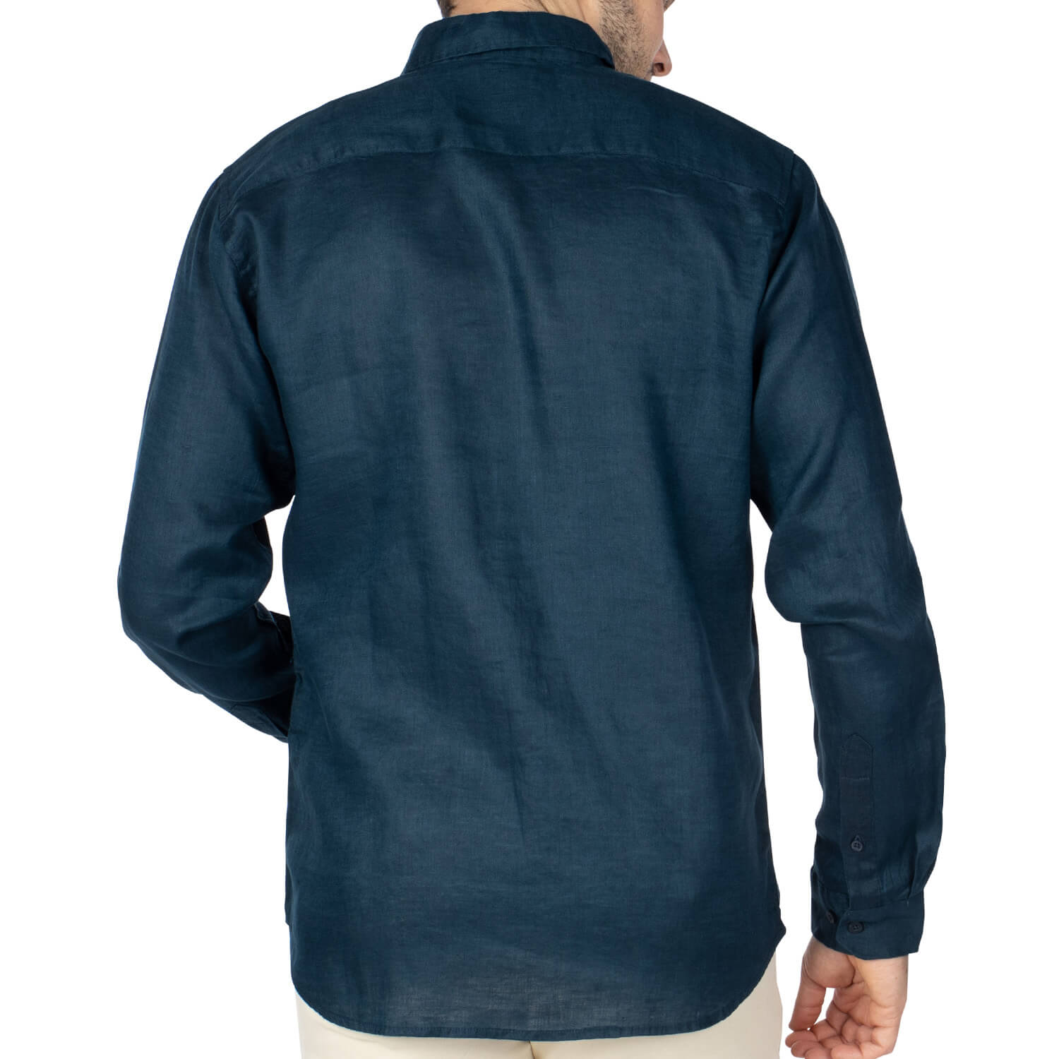 Navy unity linen shirt - back view - Shilton