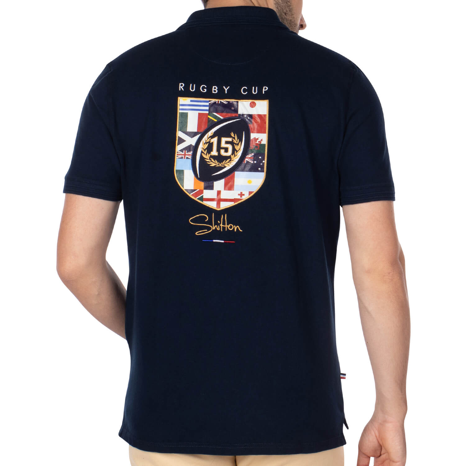 Nations Navy rugby polo shirt - back view - Shilton
