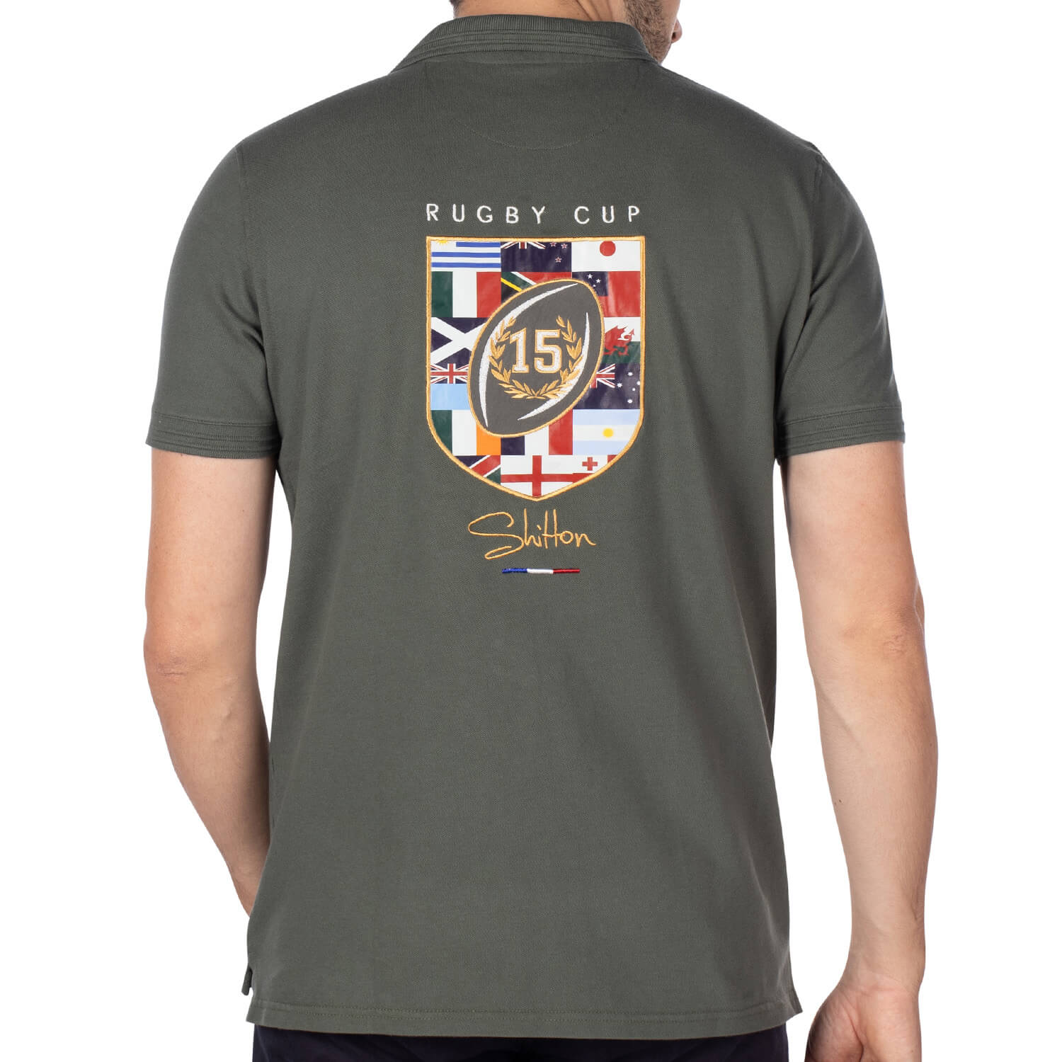 Nations rugby polo shirt khaki - back view - Shilton