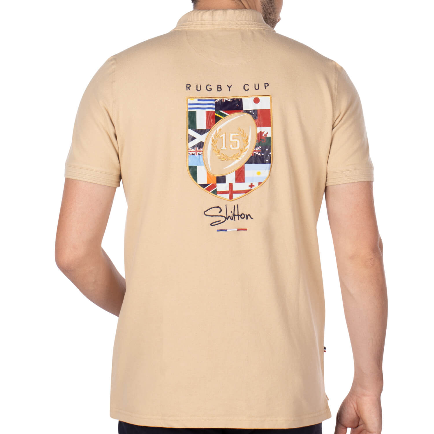 Nations rugby polo shirt Beige - back view - Shilton