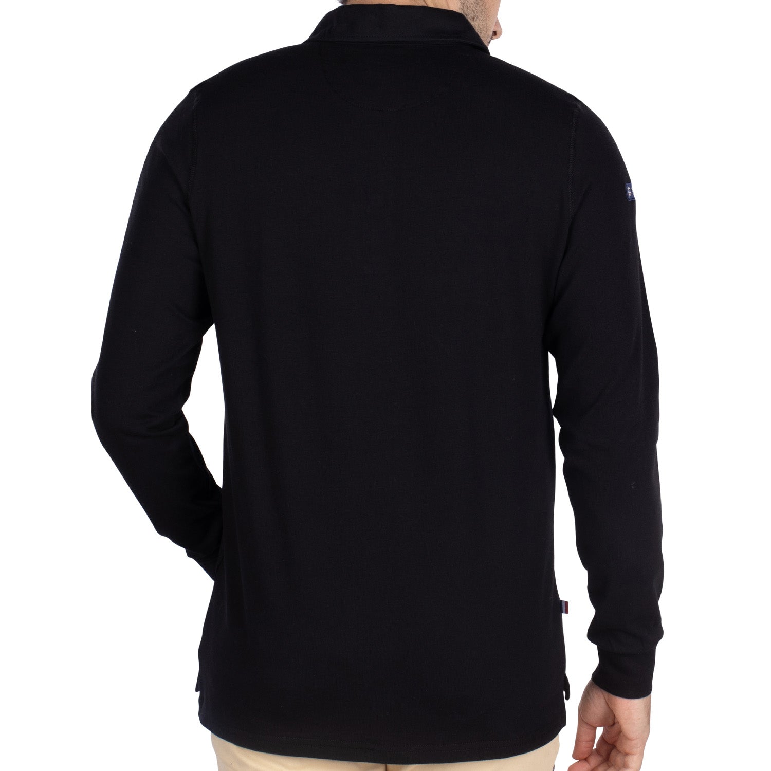 Basic unity black rugby polo shirt - back view - Shilton