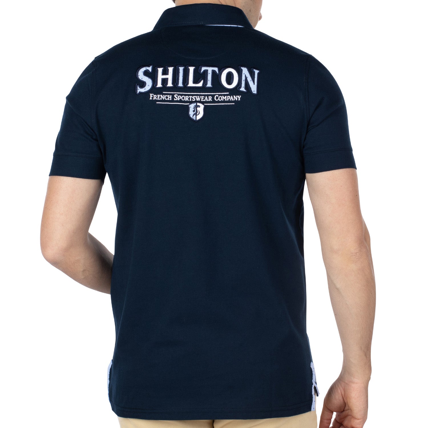 City Company Navy polo shirt - back view - Shilton
