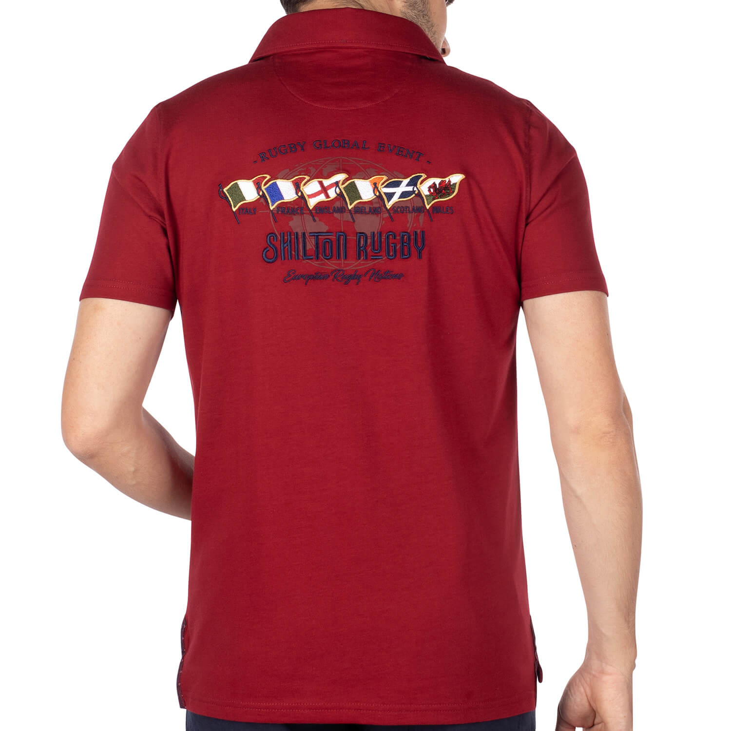 european rugby nations Polo Red - back view - Shilton