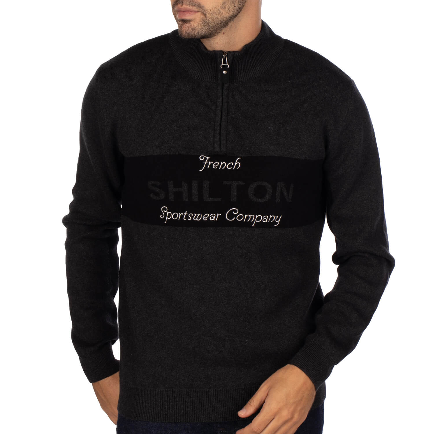 Two-tone Anthracite Grey trucker sweater - Shilton
