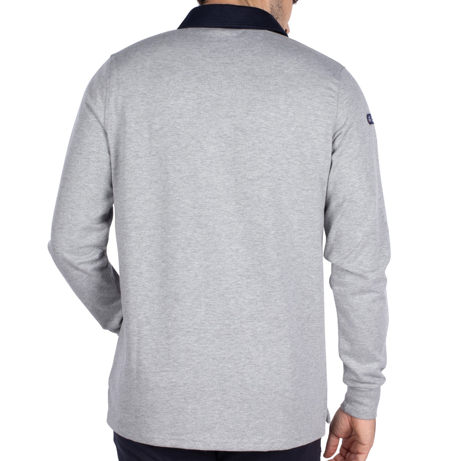 Basic grey floral polo shirt - back view - Shilton