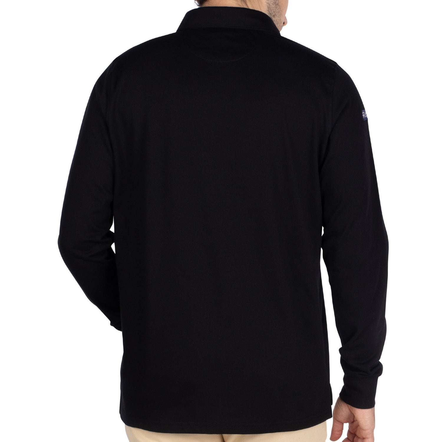 Basic black floral polo shirt - back view - Shilton