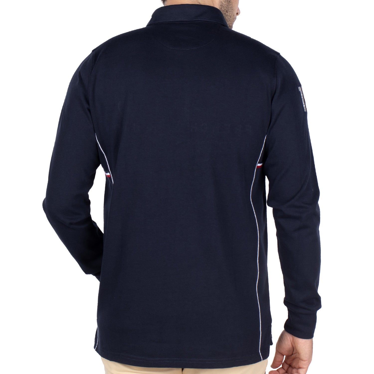 French legend Navy rugby polo shirt - back view - Shilton