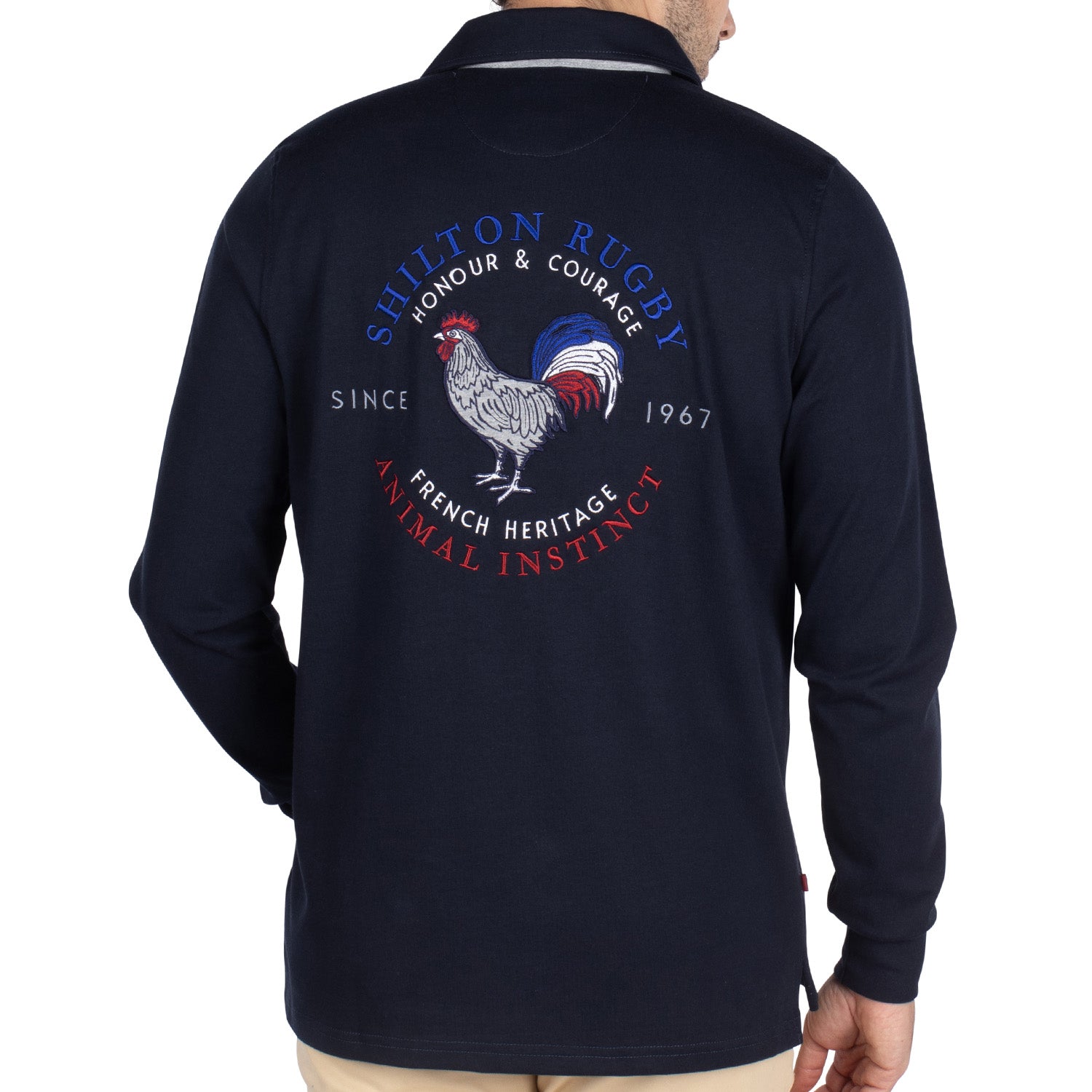 Heritage rugby polo shirt Navy - back view - Shilton