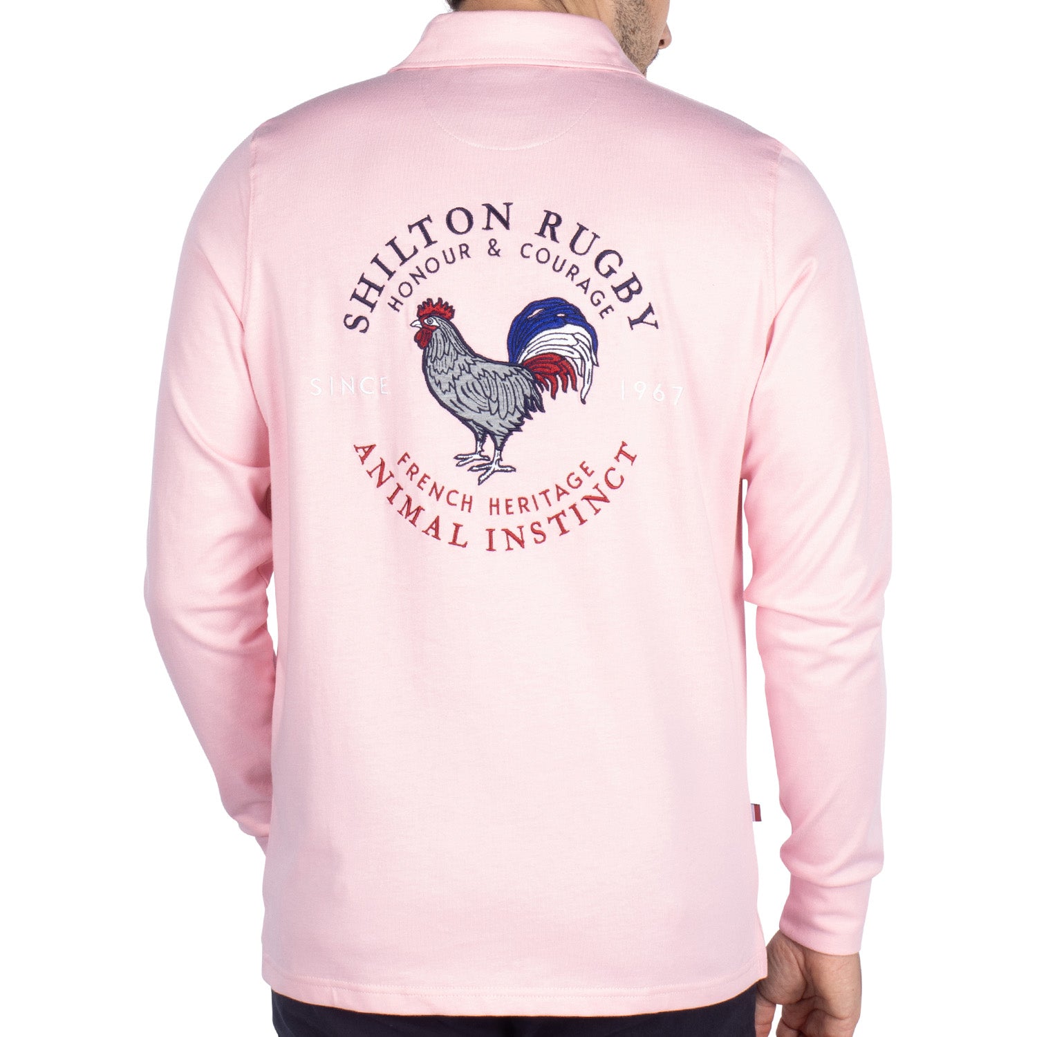 Pink heritage rugby polo shirt - back view - Shilton