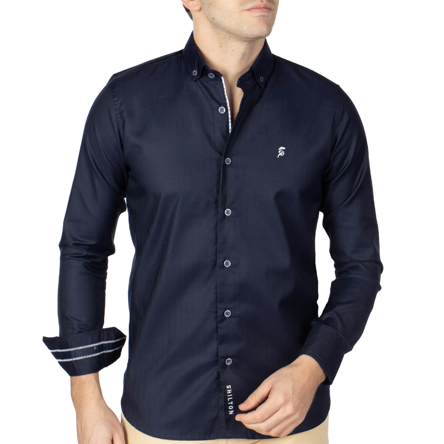 Basic navy herringbone shirt - Shilton