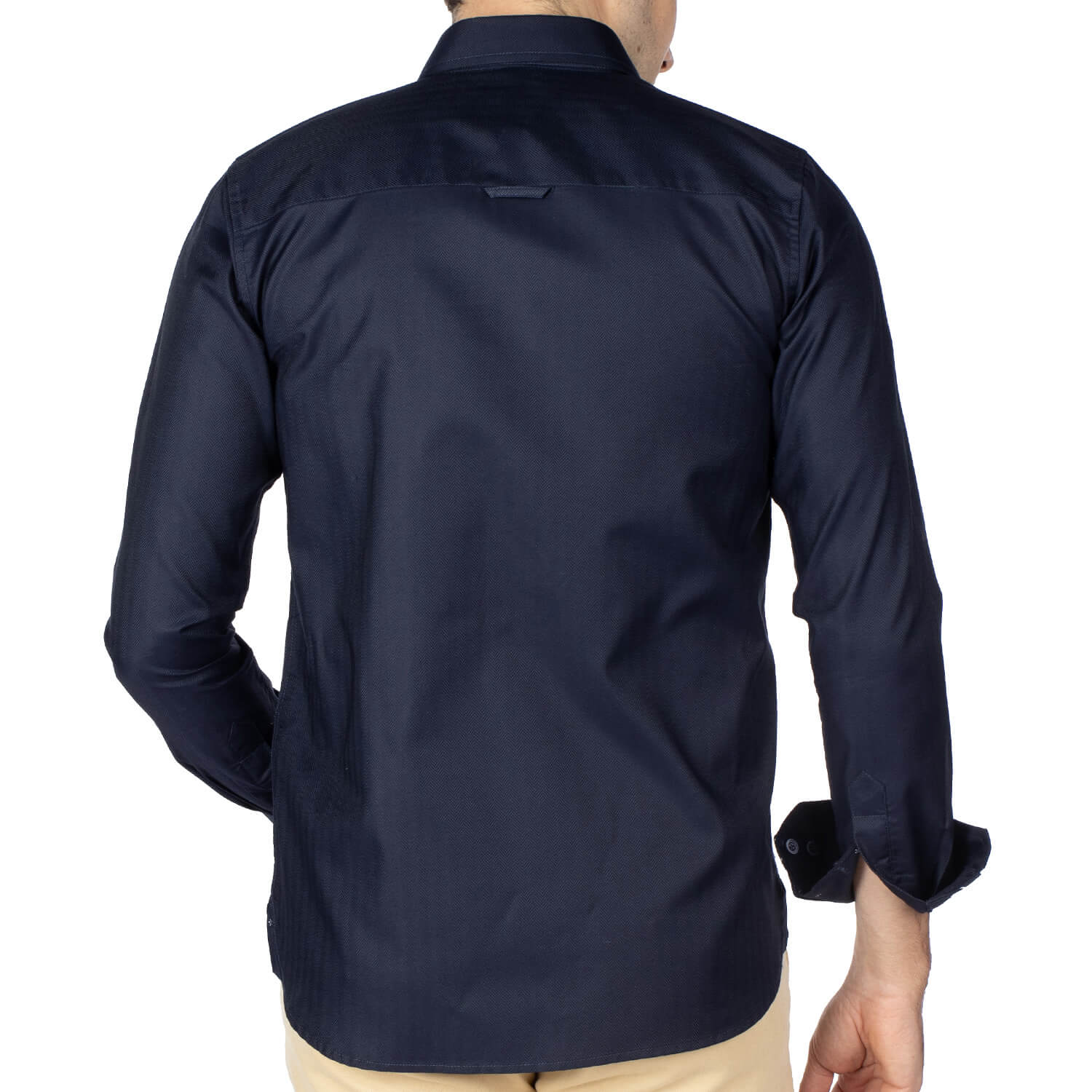 Basic Navy herringbone shirt - back view - Shilton