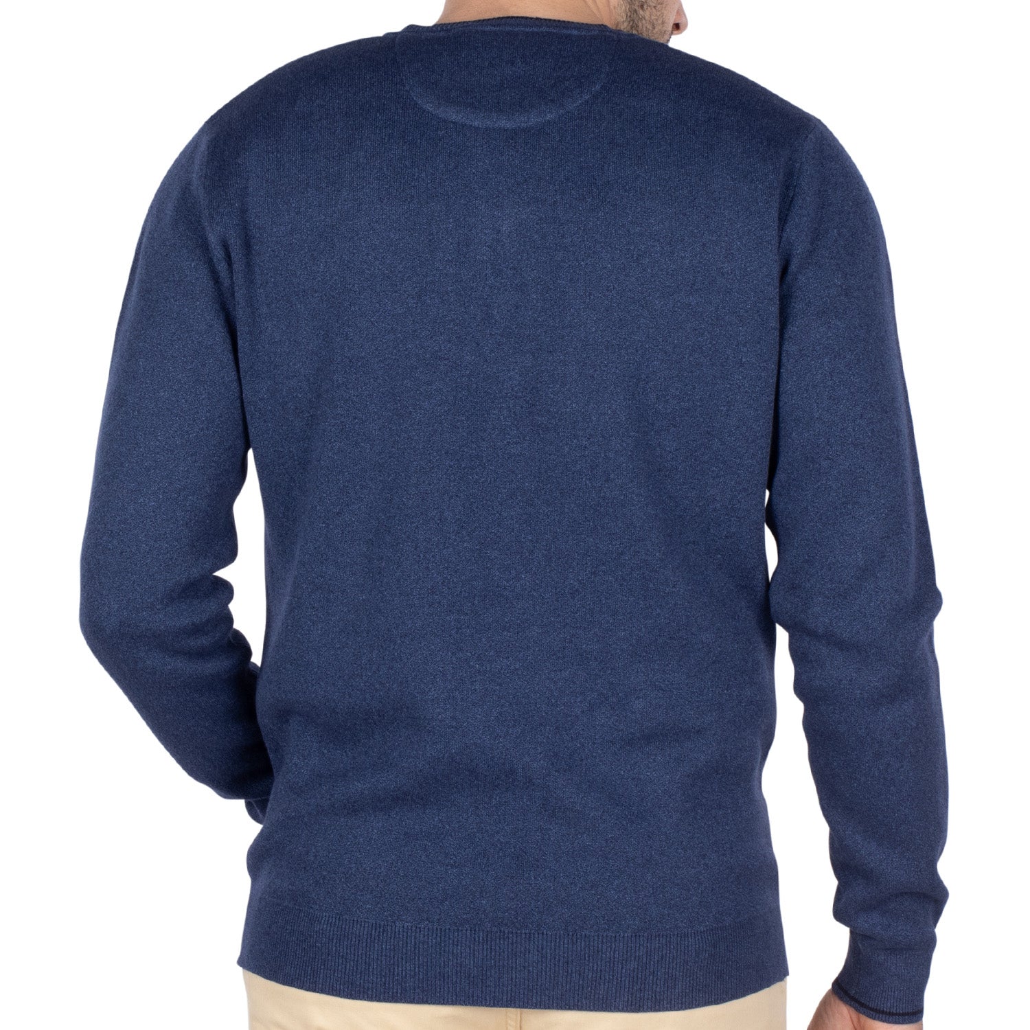City Indigo v-neck sweater - back view - Shilton