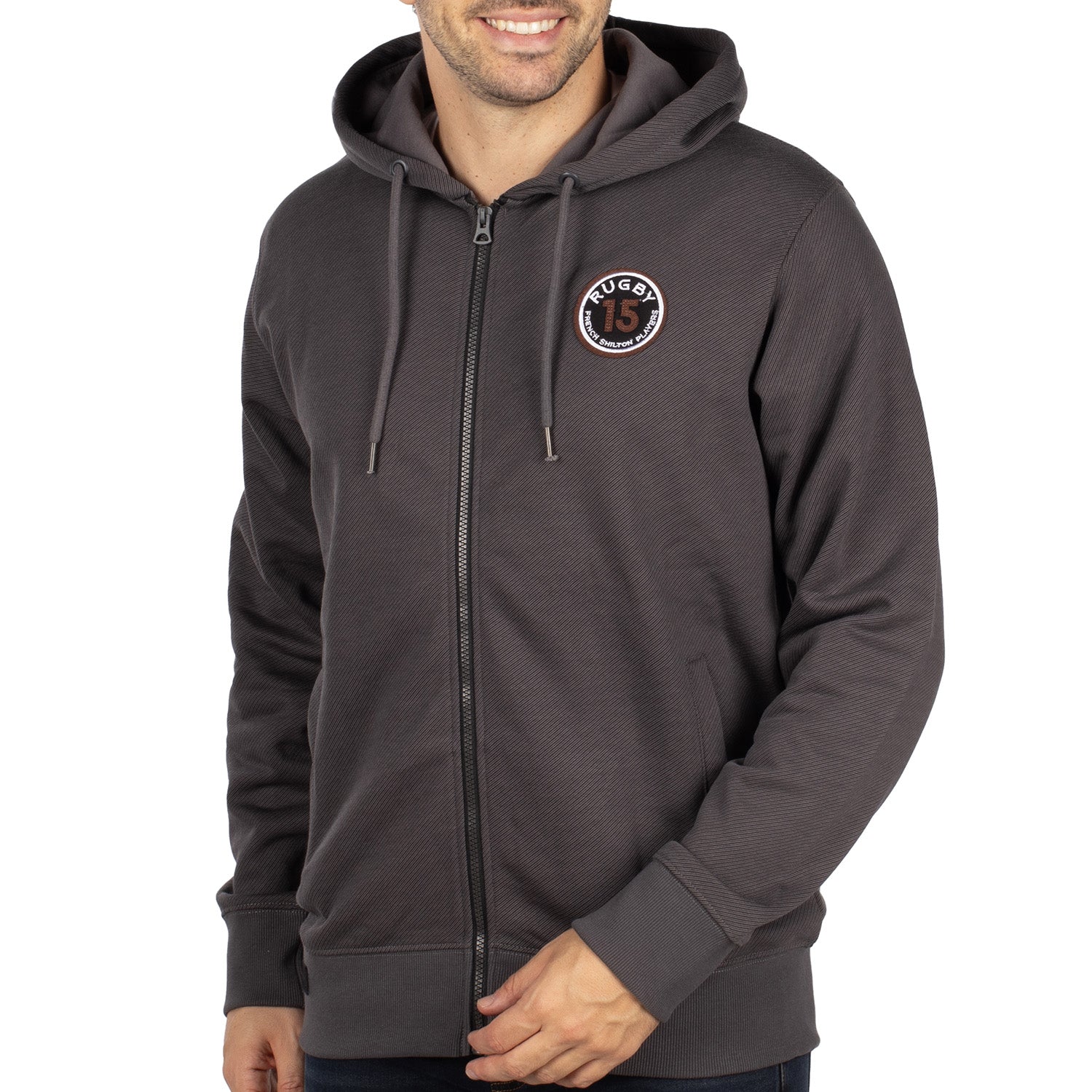 Hooded vest with crest