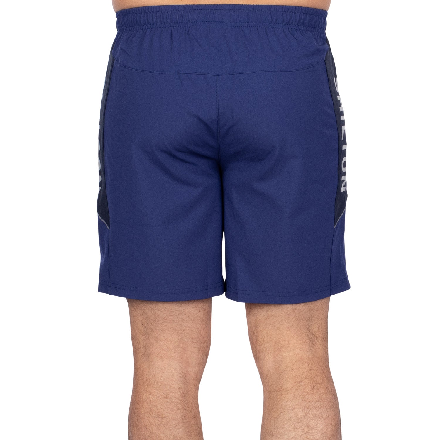 Blue two-tone sports shorts - back view - Shilton