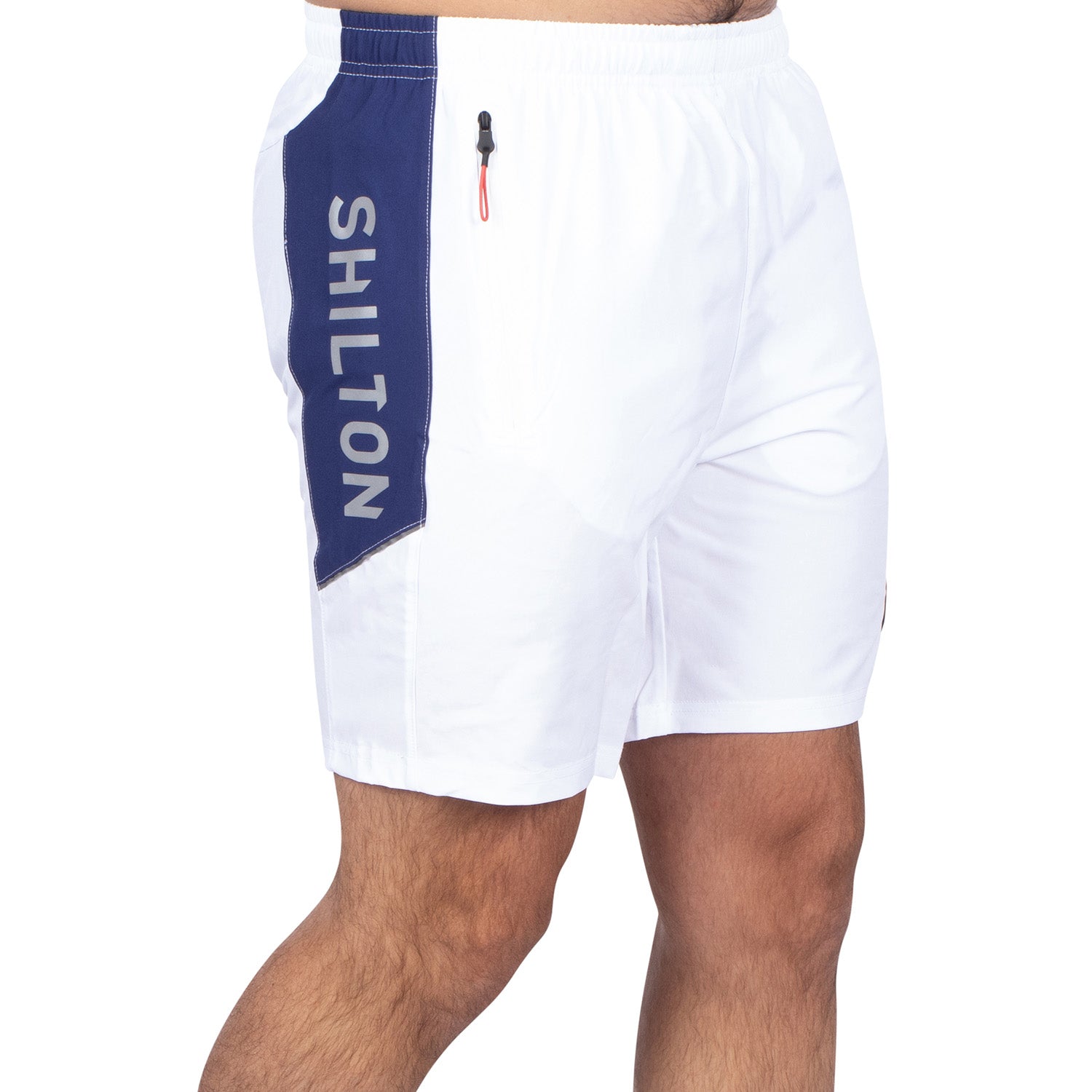 White tricolor sport shorts - back view - Shilton