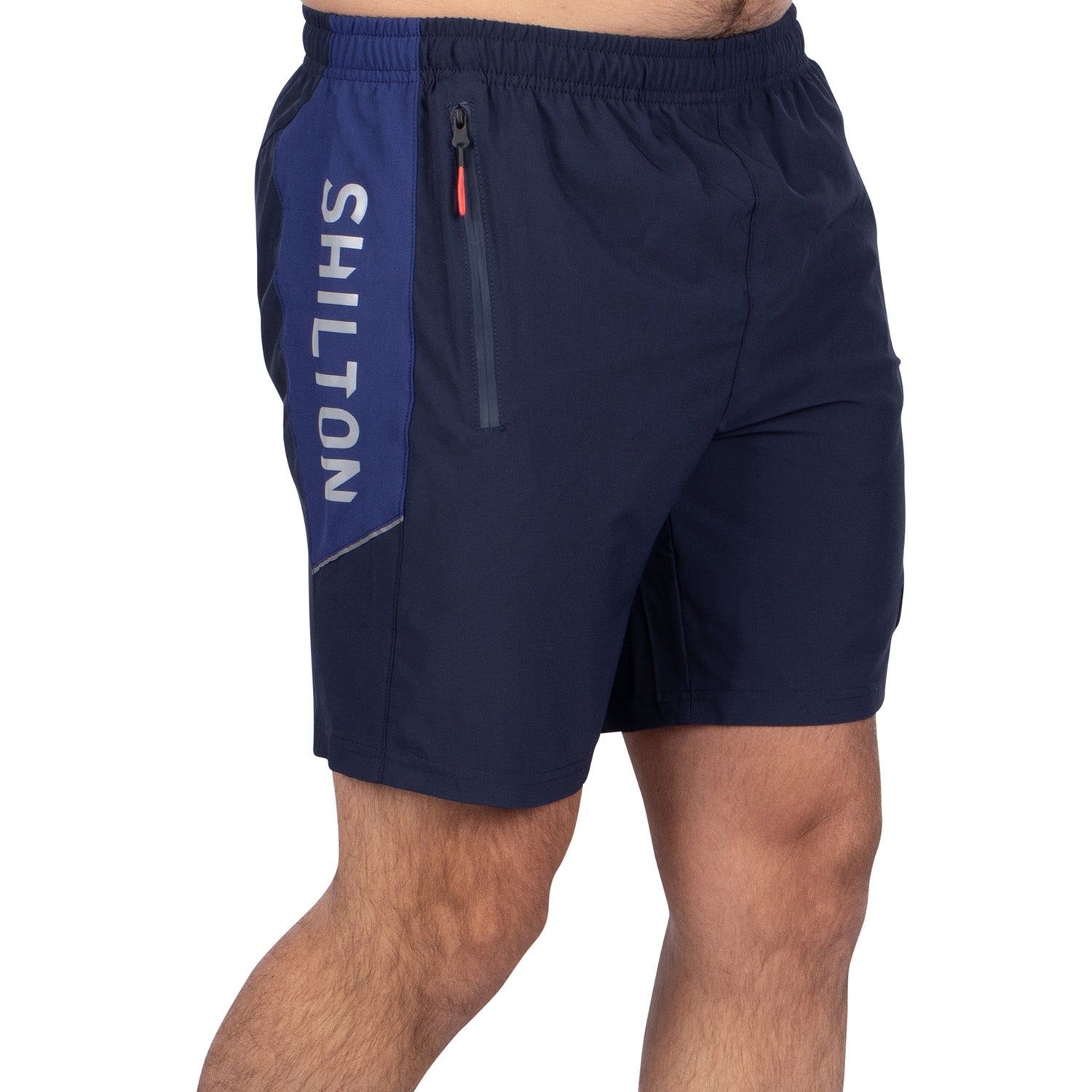 Navy tricolor sport shorts - back view - Shilton